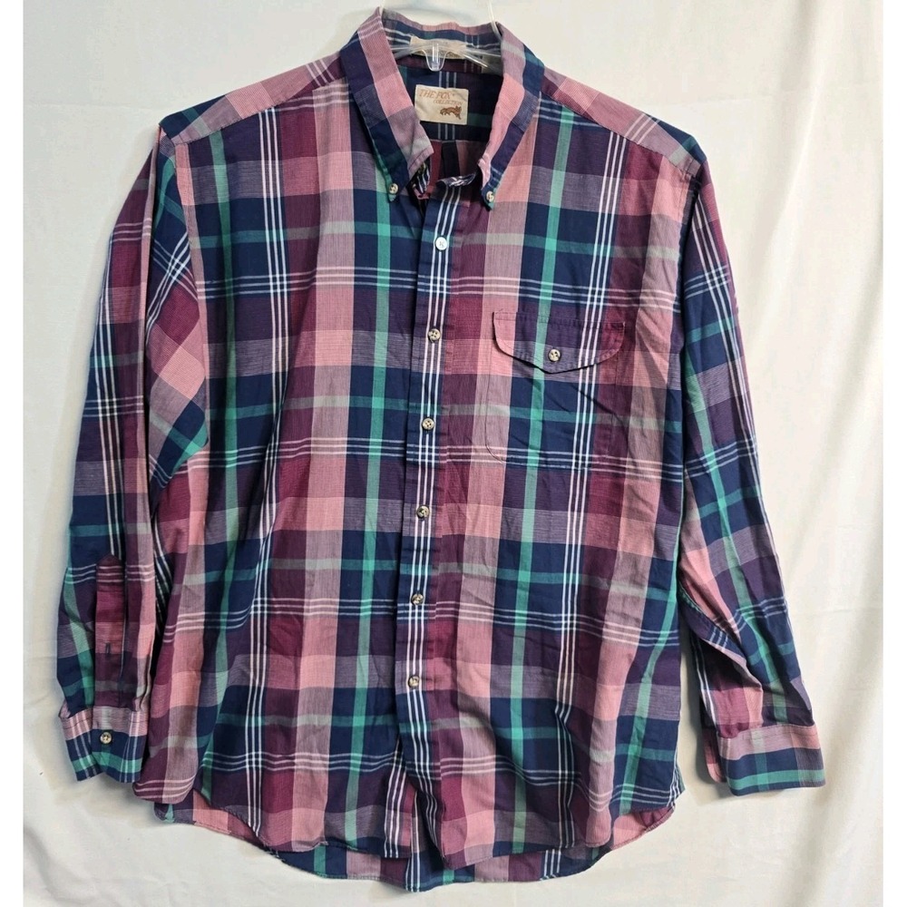 The Fox Collection Vintage Men's Long Sleeves Shirt Button Down XL Plaid 80s